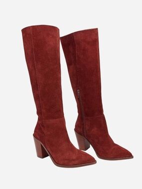 INTENTIONALLY BLANK Debbie Mahogany Suede Knee High Boots Size 9.5 Western Fall